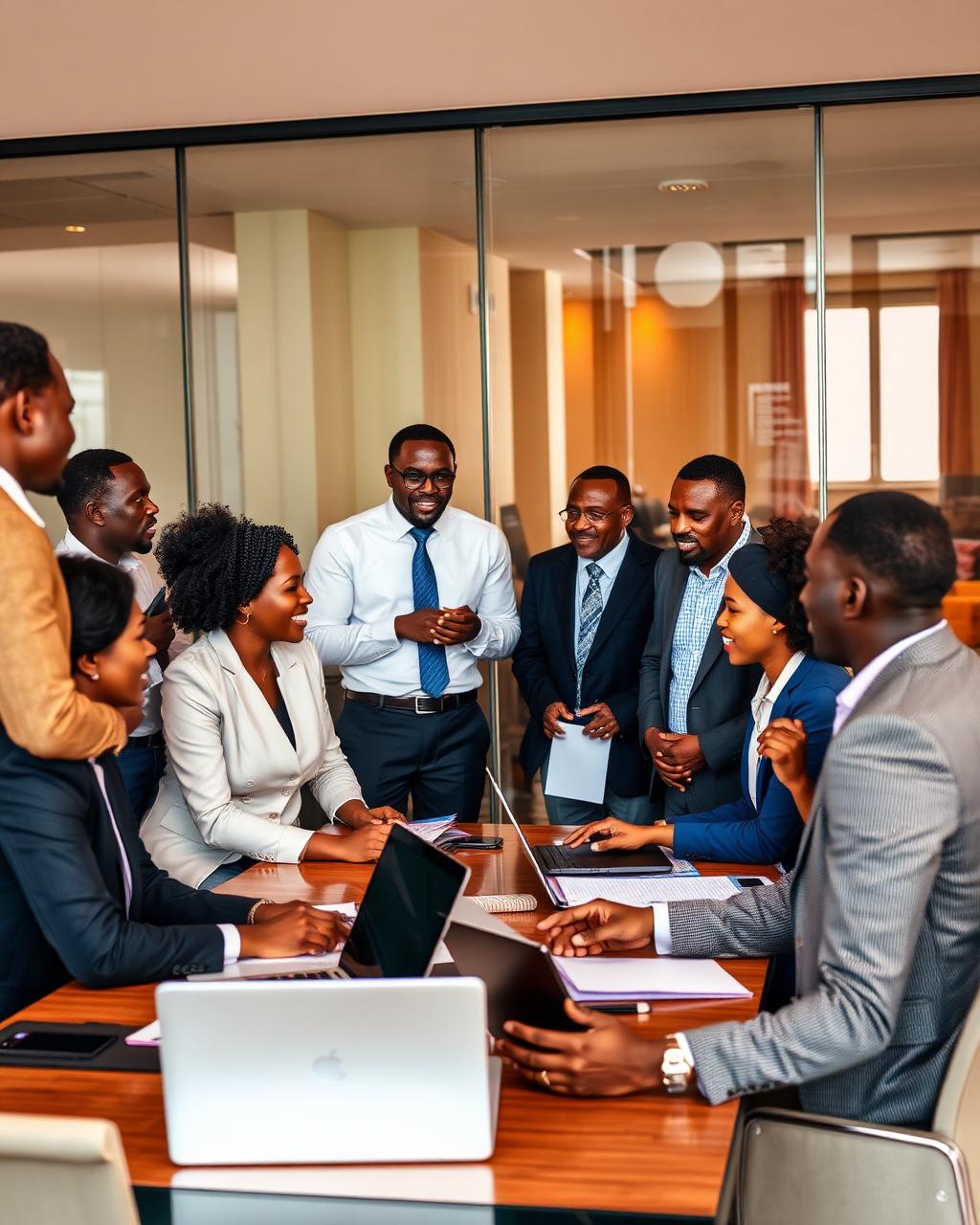 African business professionals collaborating in a modern meeting room